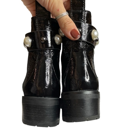 Karl Lagerfeld Paris Black Porshay Lug Sole Bootie studs sparkling crystals 8M - Picture 5 of 15